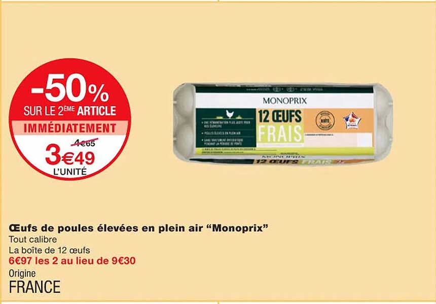 œufs de poules élevées en plein air "monoprix"