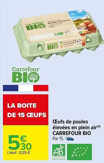 œufs de poules élevées en plein air carrefour bio