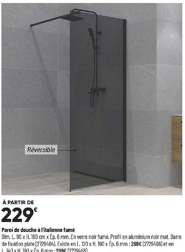 paroi de douche à l'italienne fumé