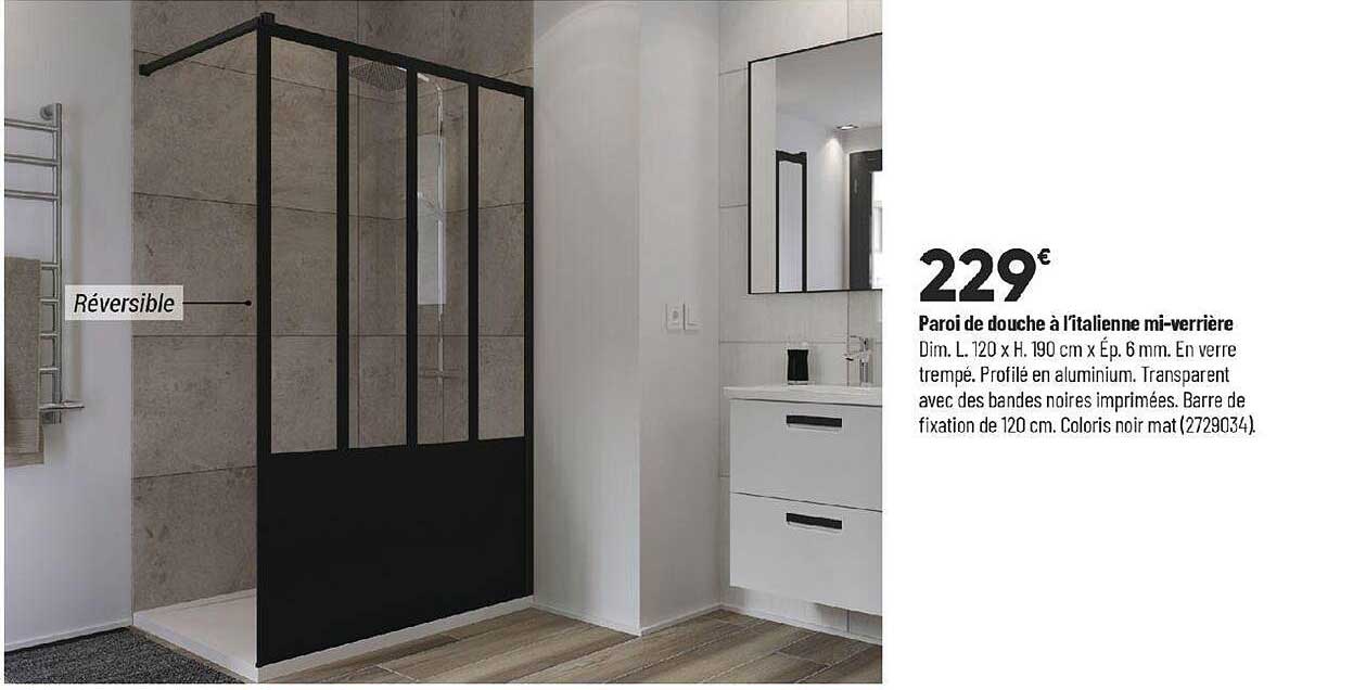 paroi de douche à l'italienne mi-verrière