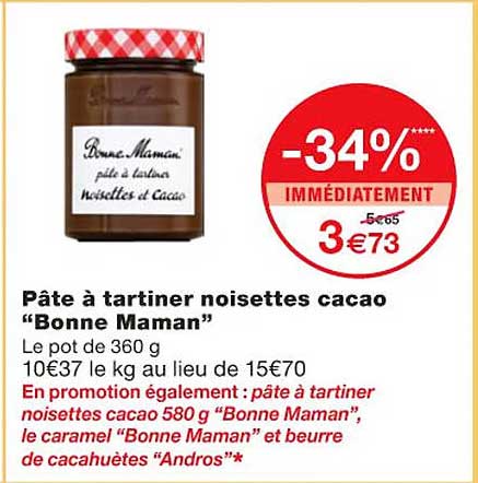 pâte à tartiner noisettes cacao "bonne maman"