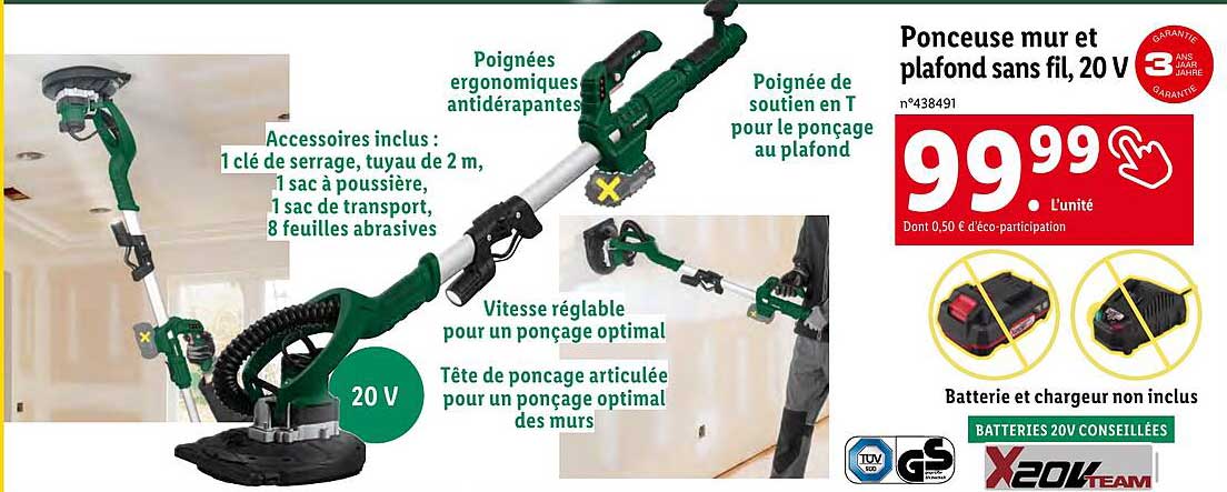 Ponceuse Mur Et Plafond Sans Fil, 20 V