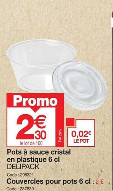 pots à sauce cristal en plastique 6 cl delipack