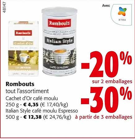 rombouts tout l'assortiment cachet d'or café moulu, italian style café moulu espresso