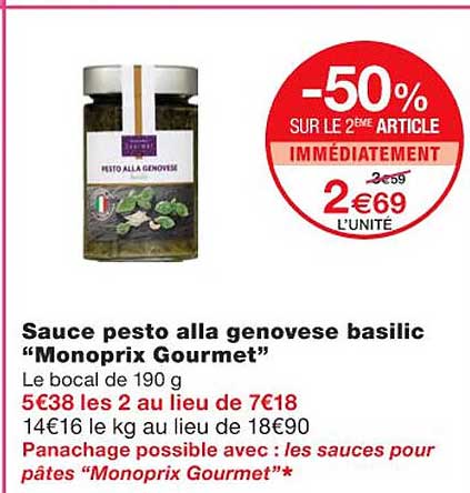 sauce pesto alla genovees basilic "monoprix gourmet"