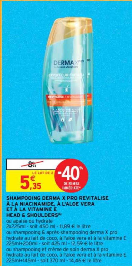 shampooing derma x pro revitalise à la niacinamide, à l'oloe vera et à la vitamine e head & shoulders