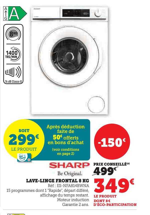 sharp lave-linge frontal 8 kg