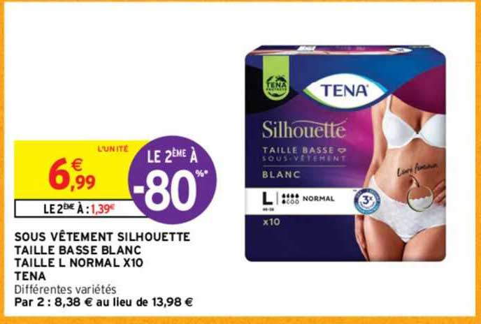 sous vêtement silhouette taille basse blanc taille l normal x10 tena