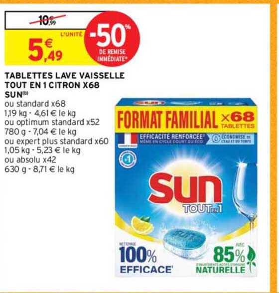 tablettes lave vaisselle tout en 1 citron x68 sun