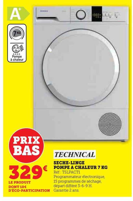 technical sèche-linge pompe à chaleur 7 kg