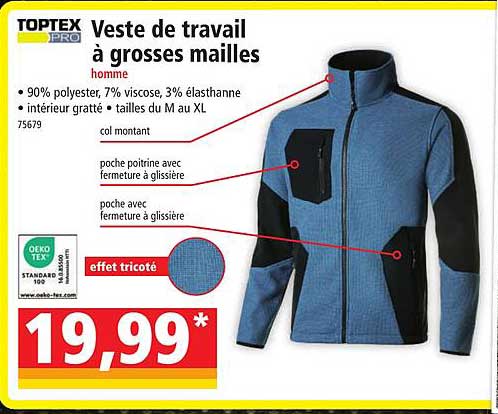 veste de travail à grosses mailles homme toptex pro