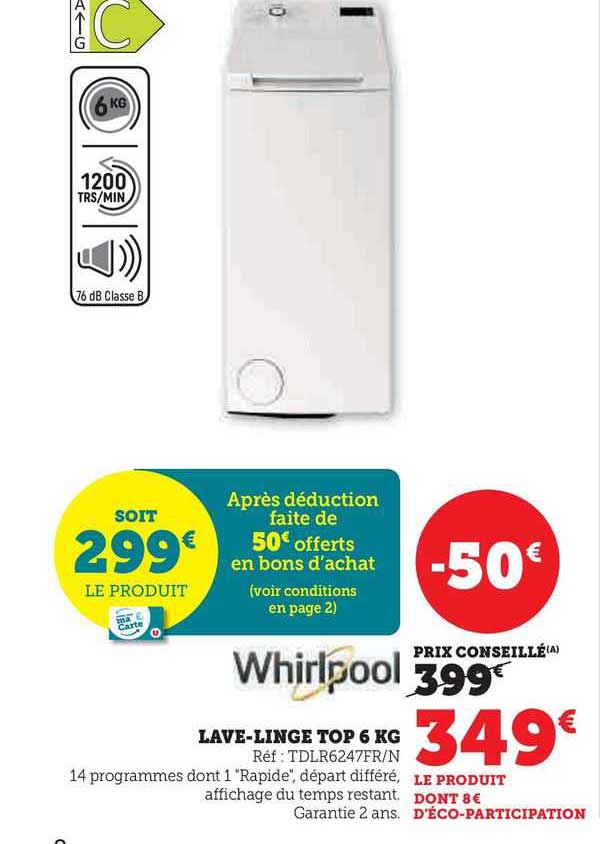 whirlpool lave-linge top 6 kg