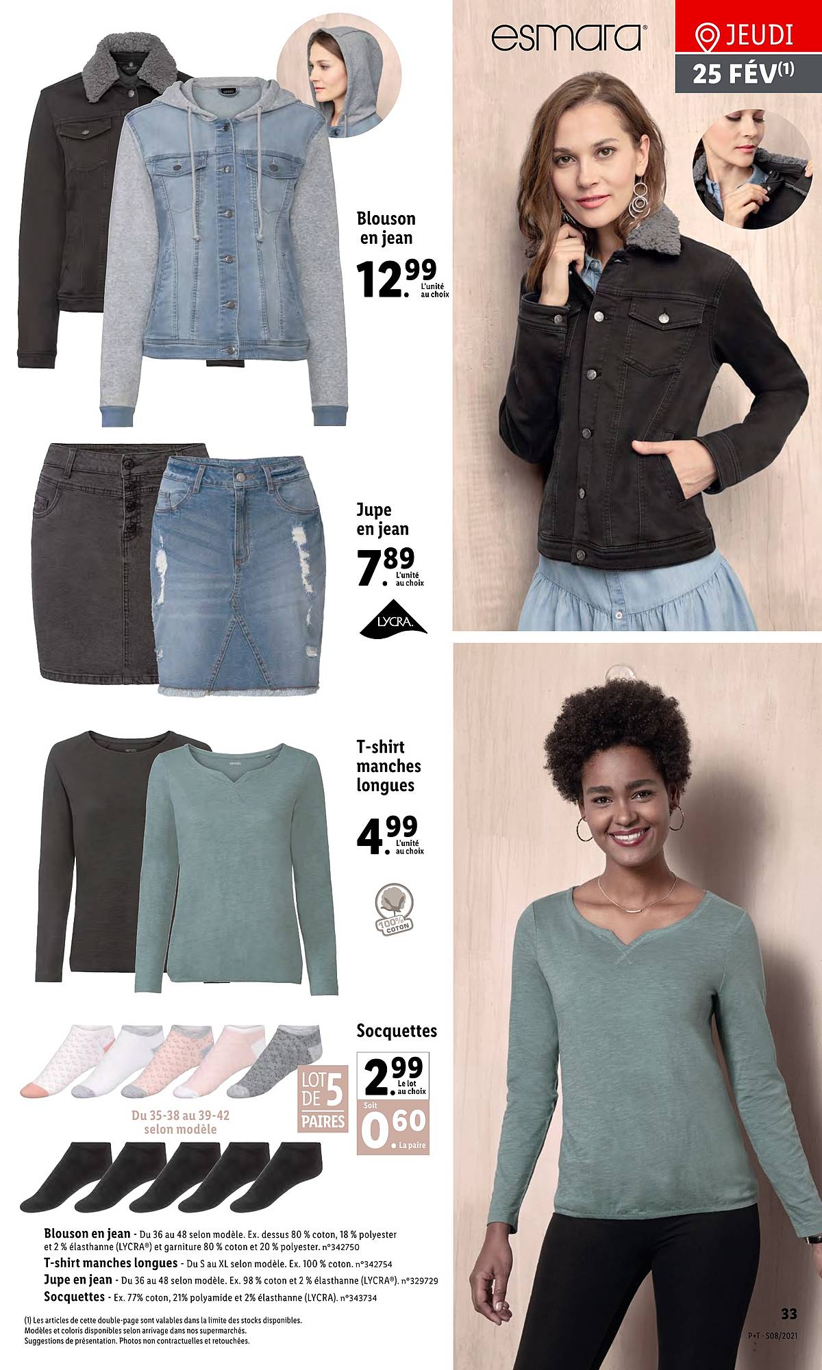 blouson en jean jupe en jean t shirt manches longues socquettes esmara