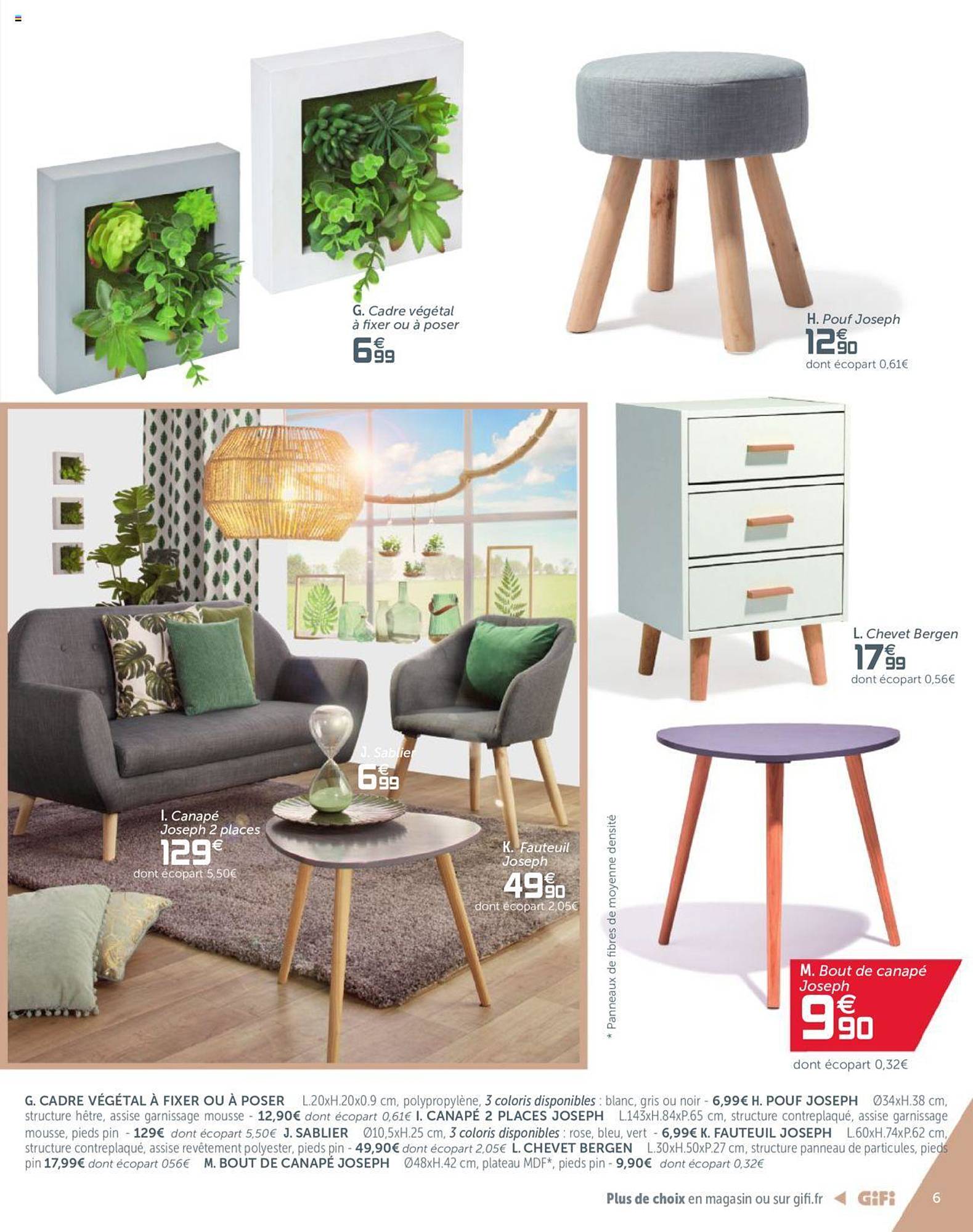 cadre végétal à fixer ou à poser, pouf joseph, canapé joseph 2 places, fauteuil joseph, chevet bergen