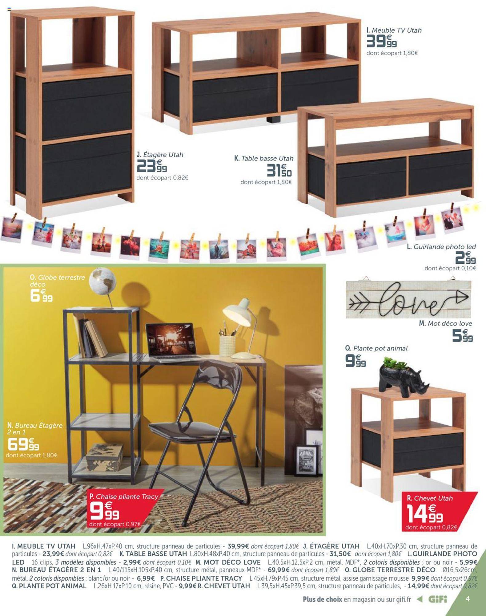 étagère utah, meuble tv utah, table basse utah, guirland photo led, plante pot animal