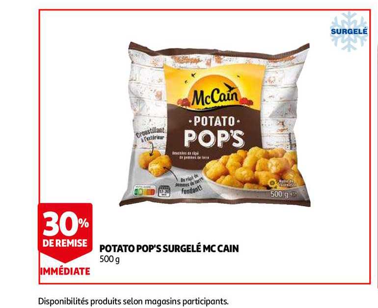 potato pop's surgelé mc cain 30% de remise immédiate