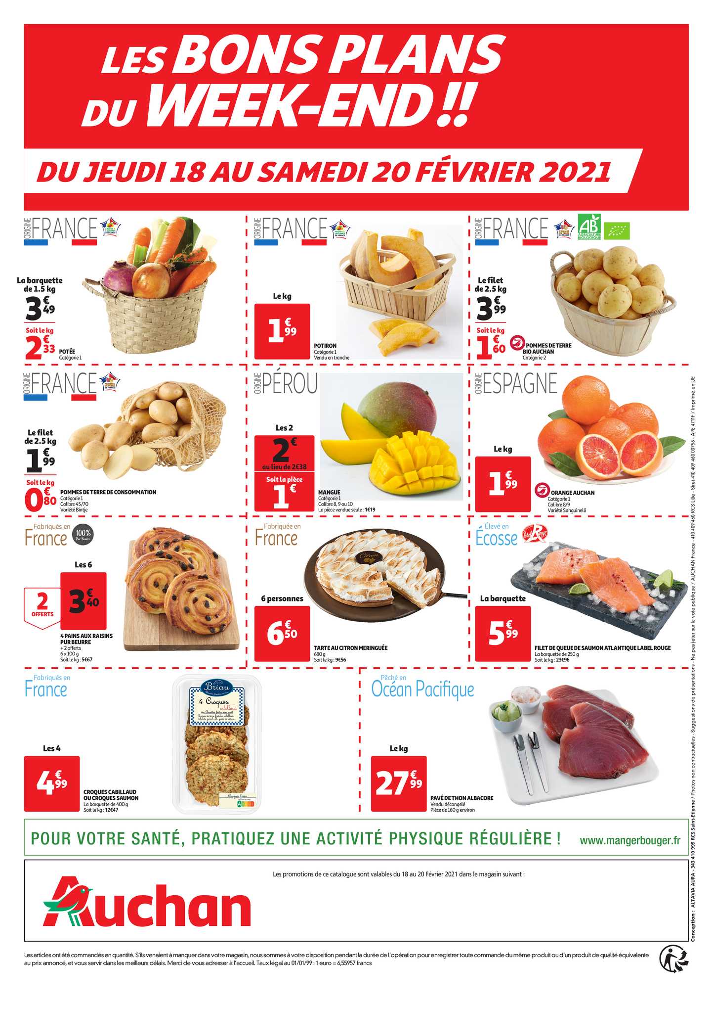 potée, potiron, pomme de terre bio, mangue, orange, 4 pains au raisins pur beurre, tarte au citron meringuée, filet de queue de saumon label rouge, croques cabillaud ou croques saumon, pavé de thon