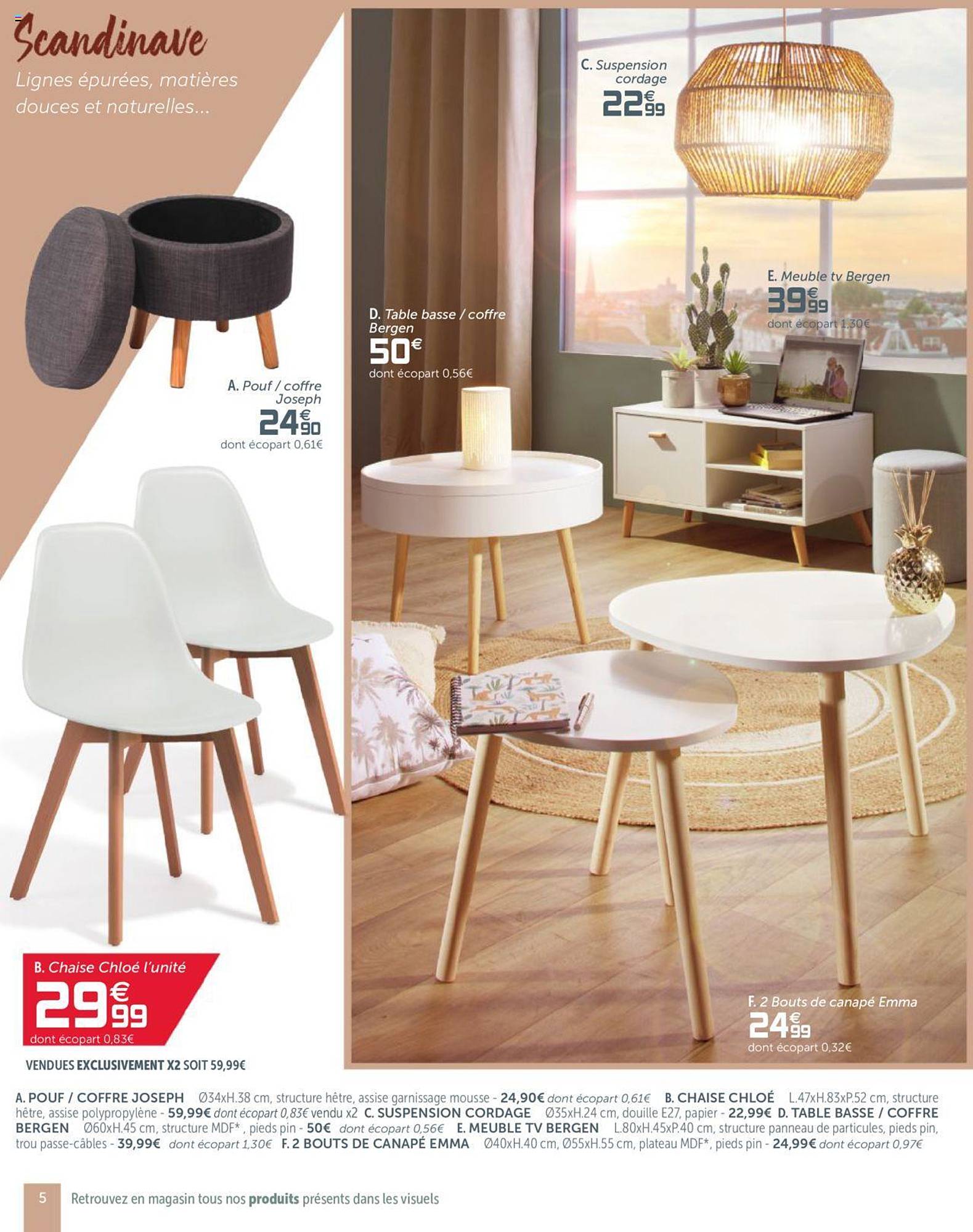 pouf coffre joseph, table basse, coffre bergen, suspension cordage, meuble tv bergen , bout de canapé emma