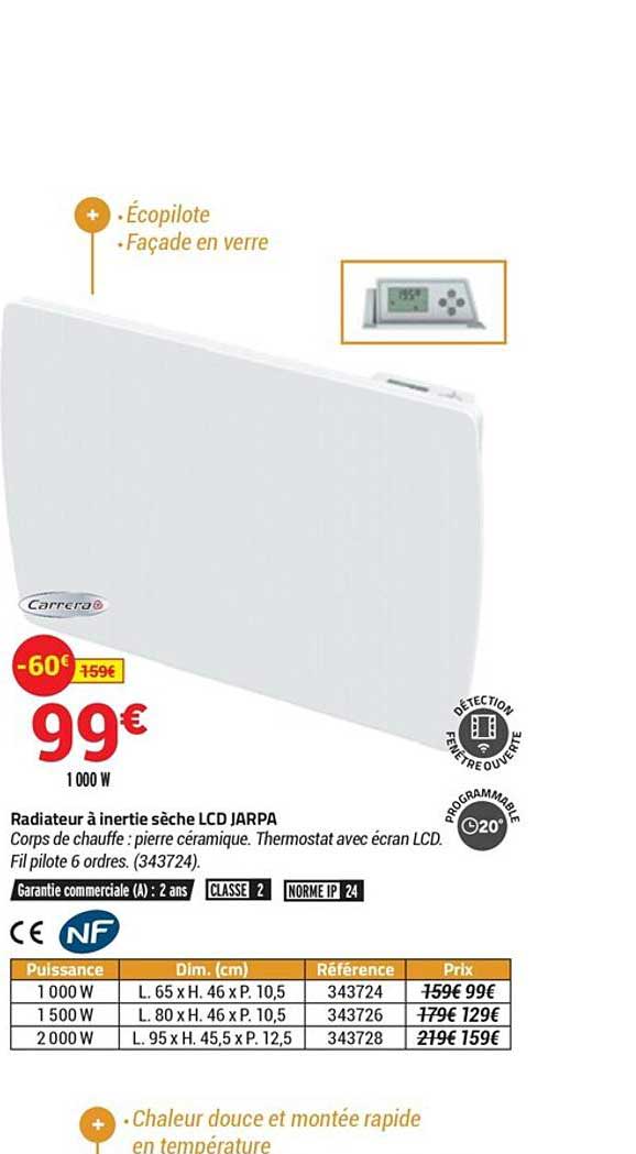 radiateur à inertie sèche lcd jarpa