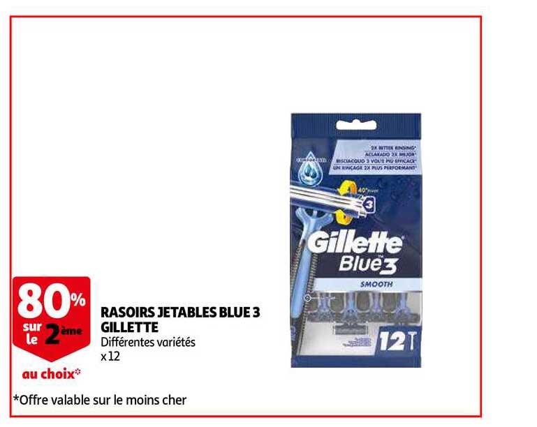 rasoirs jetables blue 3 gillettes 80% sur le 2ème au choix