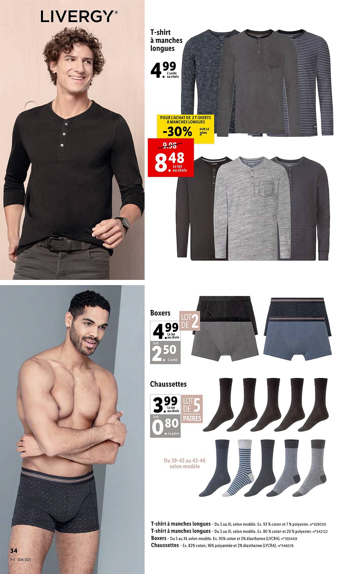 t shirt à manches longues boxers chaussettes