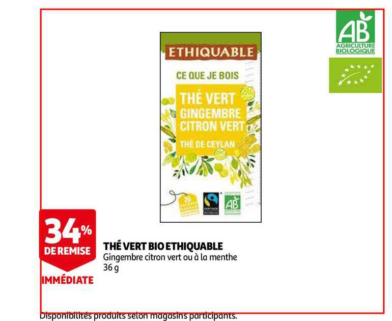 Thé Vert Bio Ethiquable 34% De Remise Immédiate