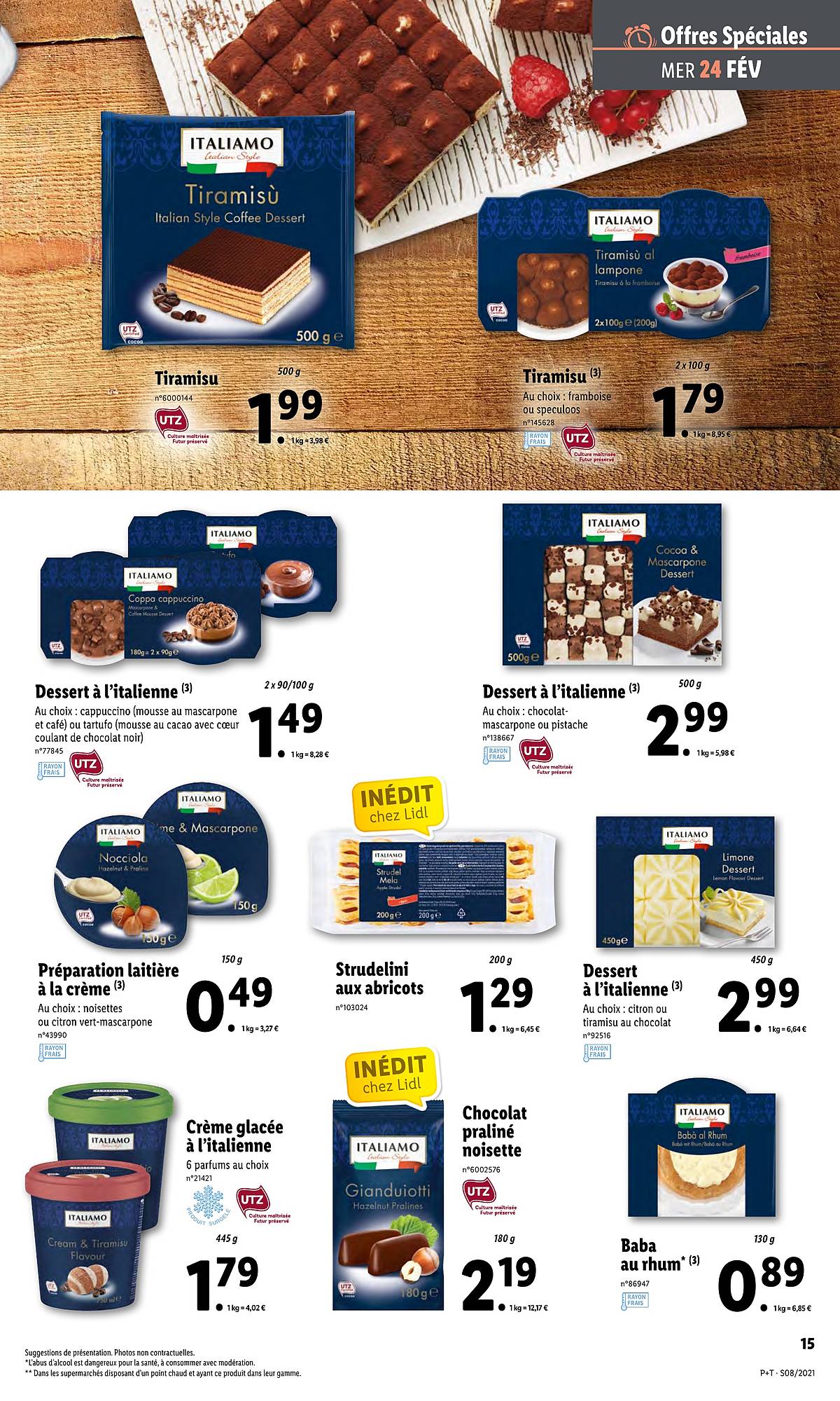 tiramisu italiamo, dessert à l'italienne, préparation laitière à la crème, studelini aux abricots, dessert à l'italienne, crème glacée à l'italienne, chocolat praliné noisette, baba au rhum