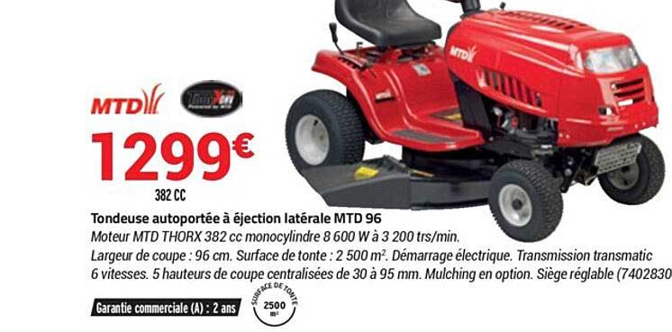 tondeuse autoportée à éjection latérale mtd 96