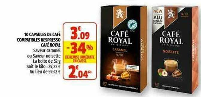 10 capsules de café compatibles nespresso café royal