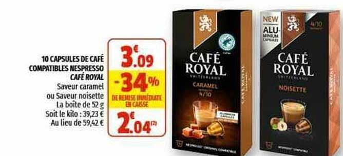 10 capsules de café compatibles nespresso café royal