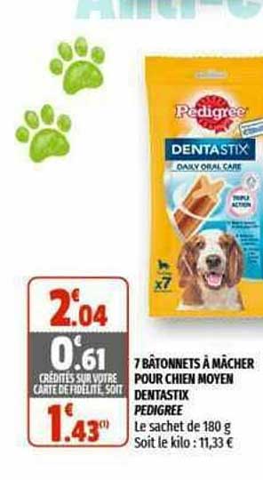 7 Bâtonnets à Mâcher Pour Chien Moyen Dentastix Pedigree