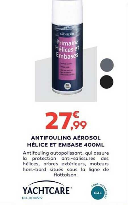 antifouling aérosol hélice et embase 400ml yachtcare