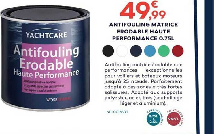 antifouling matrice erodable haute performance 0.75l yachtcare