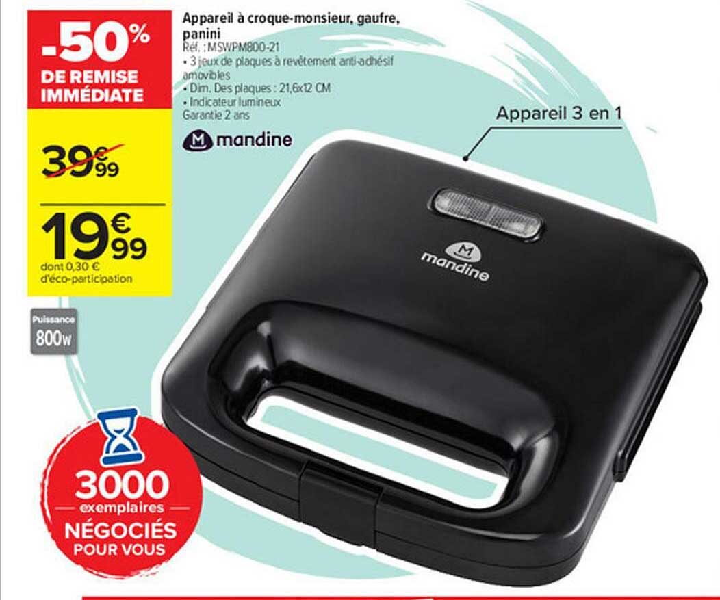 appareil à croque-monsieur, gaufre, panini mandine