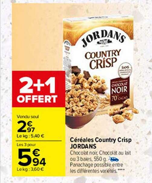 Céréales Country Crisp Jordans 2+1 Offert