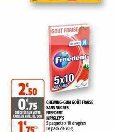chewing-gum goût fraise sans sucres freedent wrigley's