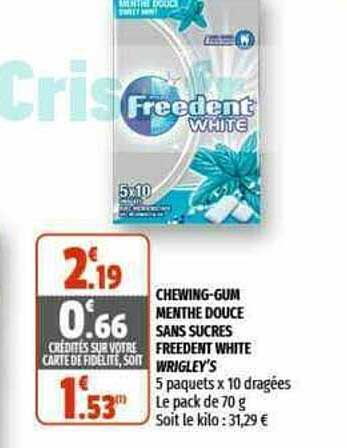 chewing-gum menthe douce sans sucres freedent white wrigley's