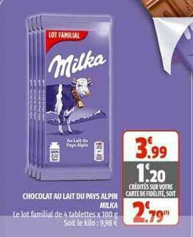 Chocolat Au Lait Du Pays Alpin Milka