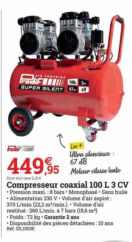 compresseur coaxial 100 l 3 cv prodif