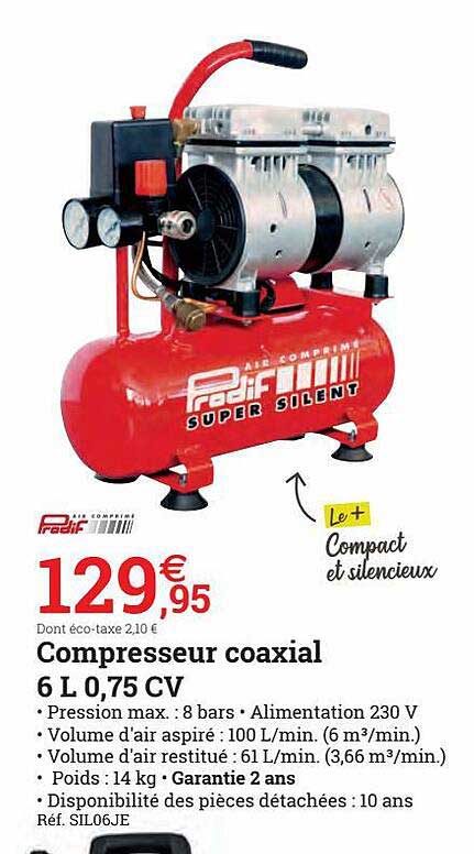 compresseur coaxial 6 l 0,75 cv prodif