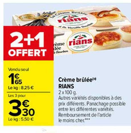 crème brûlée rians 2+1 offert