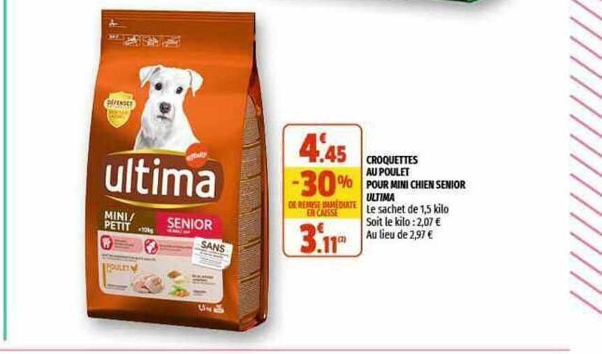 croquettes au poulet pour mini chien senior ultima