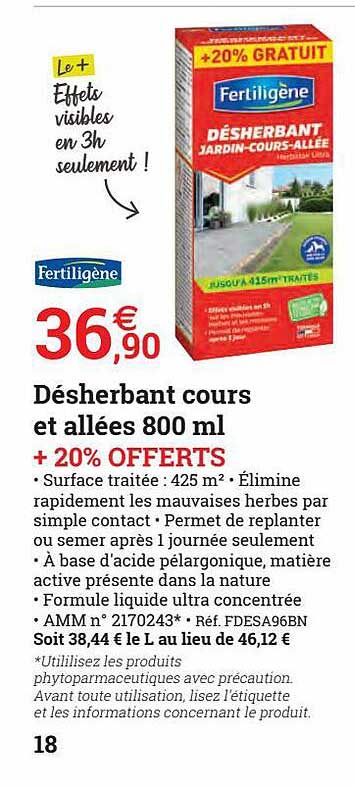 désherbant cours et allées 800 ml fertiligène