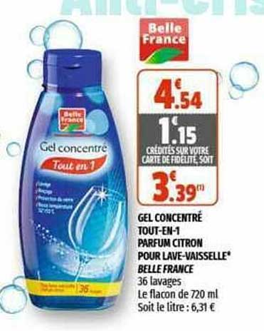 gel concentré tout-en-1 parfum citron pour lave-vaisselle belle france