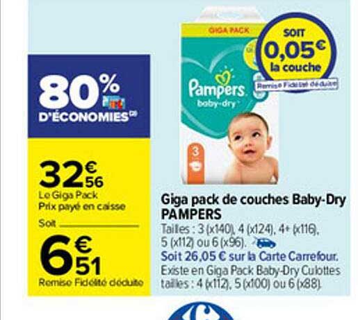 gigapack de couches baby-dry pampers