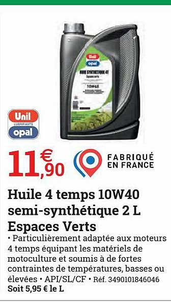 huile 4 temps 10w40 semi-synthétique 2 l espaces verts