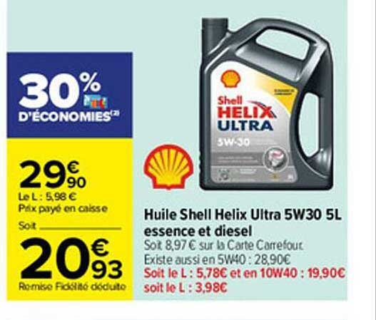 huile shell helix ultra 5w30 5l essence et diesel