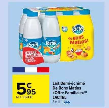 lait demi-écrémé de bons matins "offre familiale" lactel