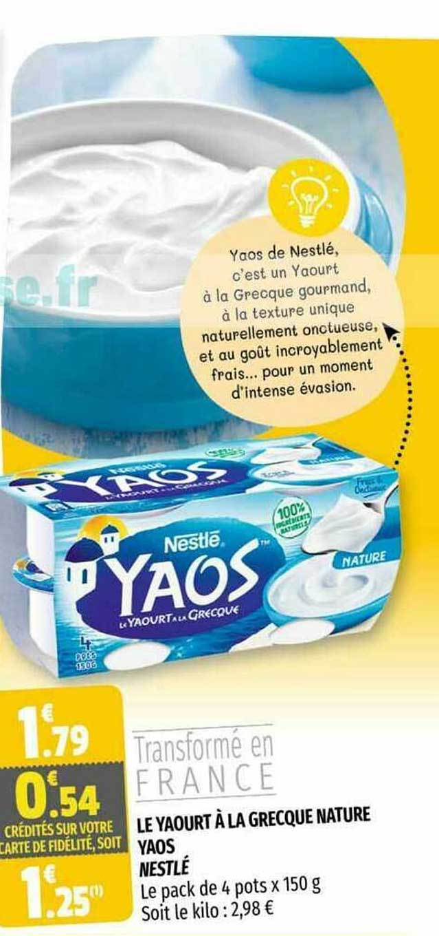 Le Yaourt à La Grecque Nature Yaos Nestlé