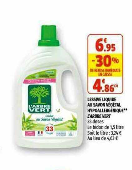 lessive liquide au savon végétal hypoallergénique l'arbre vert